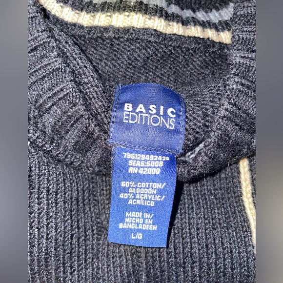 Basic Editions NWT LARGE Cotton/Rayon retro checked black unisex sweater - Picture 4 of 6